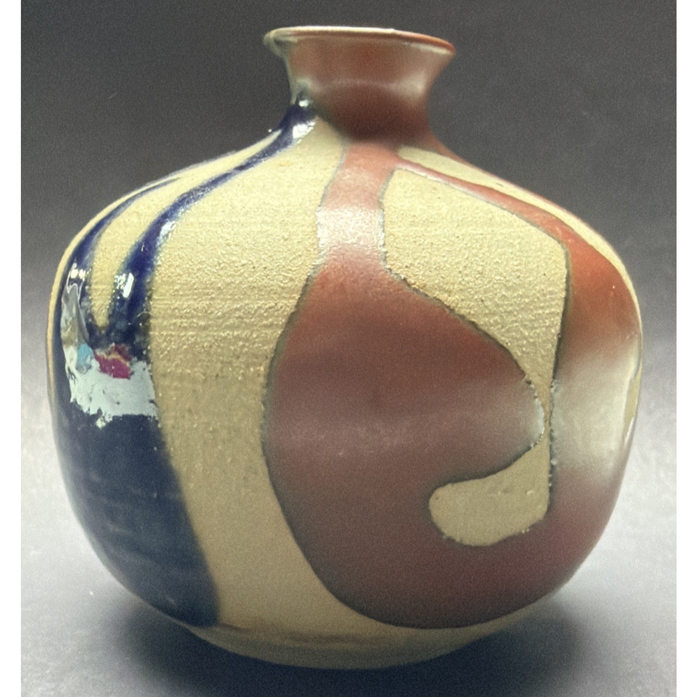 Mid Century OMC Japan Pottery Weed Pot Vase Mini Glazed Abstract Stripes